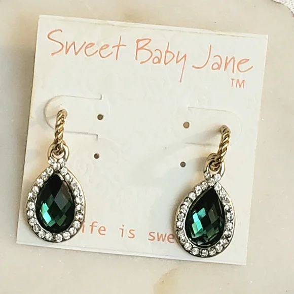 Nwt Sweet Baby Jane Mermaid Green Stone With Rhinestones Post Earrings - Picture 2 of 6